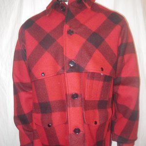 CC Filson Double Wool Mackinaw Cruiser Coat Red Black Plaid Jacket Sz 44 Hunting